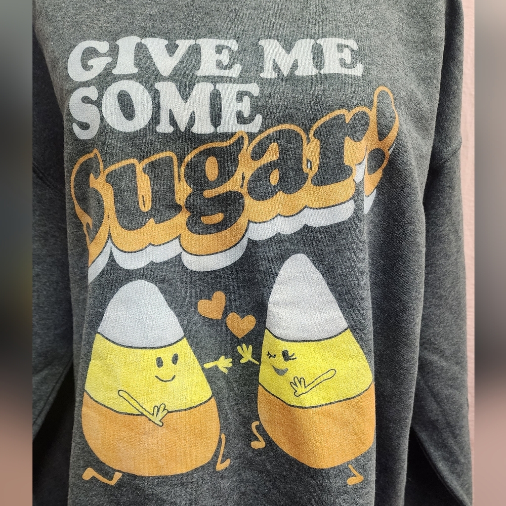 FIFTHSUN Halloween Cute Candy Corn Sugar Relax Fit Fleece Sweatshirt-Large - Picture 2 of 8